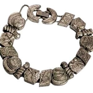 Vintage Tofa Happy Birthday Charm Slide Bracelet Silver Tone Cake Candle Gift